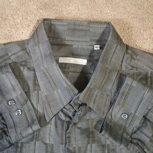 Lazo Dress Shirt Mens XL Made in Italy Gray Grid Plaid Business Casual